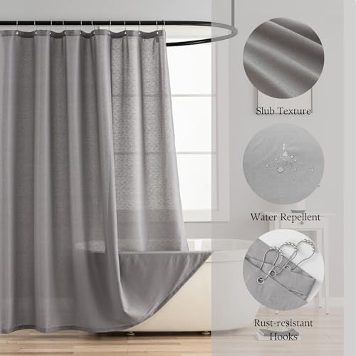 Grey Farmhouse Linen Shower Curtain, Neutral Bath Decor Slub Texture