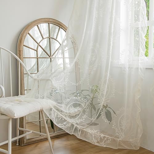 Sutuo Home Ivory Lace Curtains 2 Panels for Bedroom Living Room, W57 x