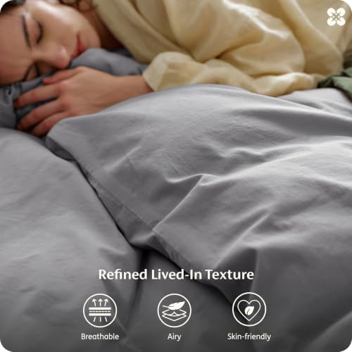 Bedsure PureWoven 100% Washed Cotton Duvet Cover Set, King Size, 3-PC