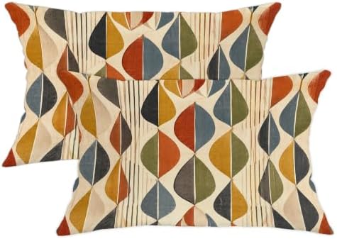 Mid-Century Geometric Leaf Print Throw Pillow Covers 12x20 Set of 2