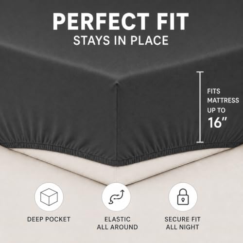 King Size Sheets Set, Luxury 100% Cotton Bed Sheets with 16" Deep