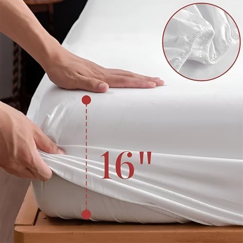 SKY BEDDINGS Split King Sheets Set, 100% Egyptian Cotton Sateen, White