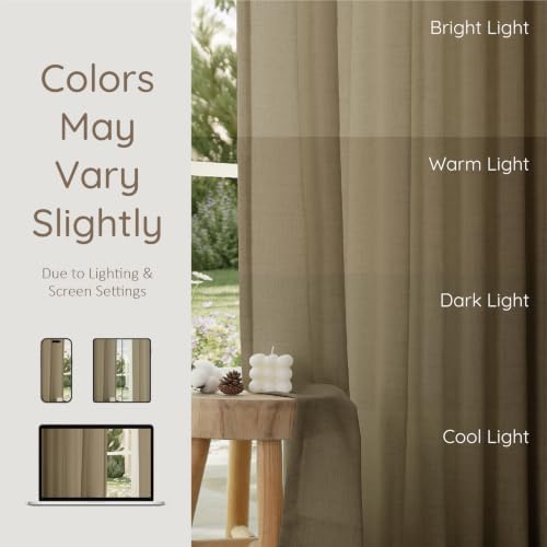 Pinch Pleated Linen Texture Semi Sheer Curtains Oatmeal 84 in Long