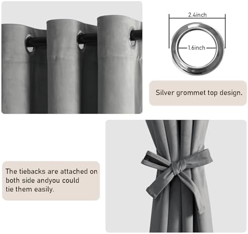 JIUZHEN Grey Velvet Blackout Curtains 120 Inch for Living Room/Bedroom