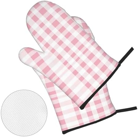 Oven Mitts Pink Gingham Aesthetic Heat Resistant Silicone Oven Mitts
