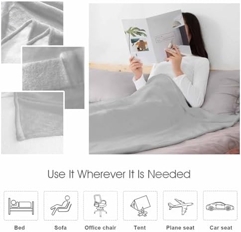 Fleece Blanket Gray Throw Blanket for Couch Sofa Simple Style Soft