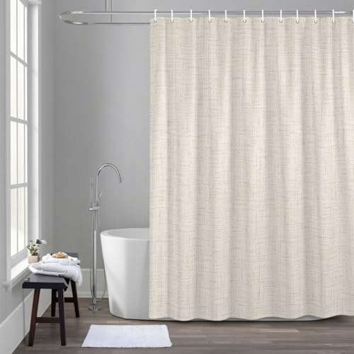 Creamy Solid Shower Curtain 84 inches Extra Long Minimalist Tan Linen
