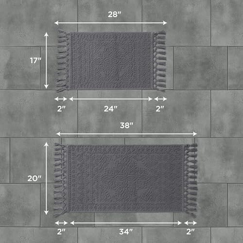 French Connection Nellore Bathroom Rugs, Set of 2 Woven and Beaded
