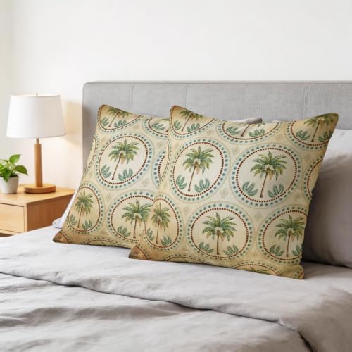Vintage Date Palm Trees Pillow Covers 16x16 inch Set of 2 Summer