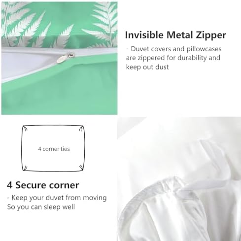 California King Duvet Cover Set Minimalist Fern Leaf Pattern Soft