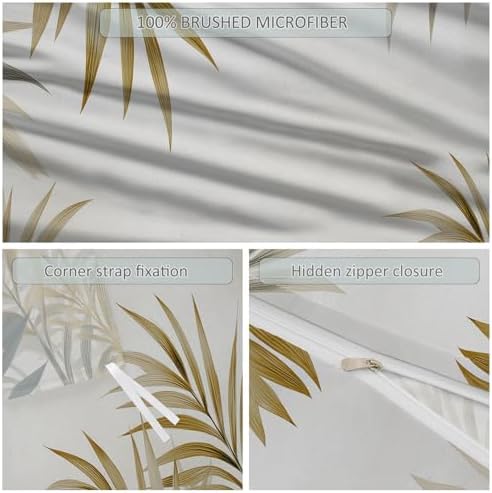 Light Gray Microfiber Duvet Cover King Size, Plant Minimalist Palm
