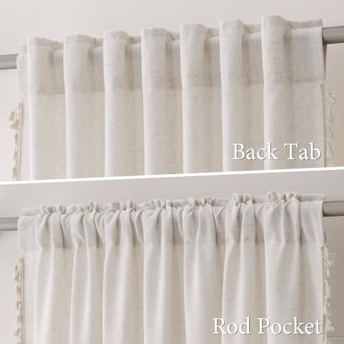 Light Beige Boho Linen Blend Curtains 96 Inches Long 2 Panels Textured