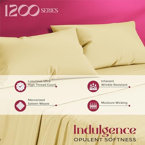 Mayfair Linen 1200 Series Full Size Sheets, 17" Deep Pocket, Beige