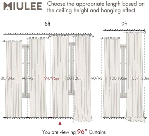 MIULEE 100% Blackout Back Tab Pleat Linen Curtains 50" Wx96 L,Ivory