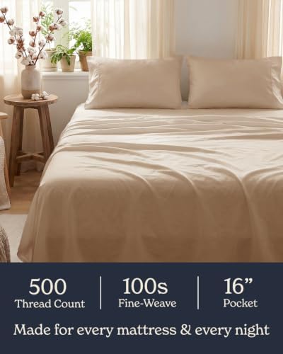 Beckham Hotel Collection 100% Cotton Full Sheet Set, 4-Piece, Sand