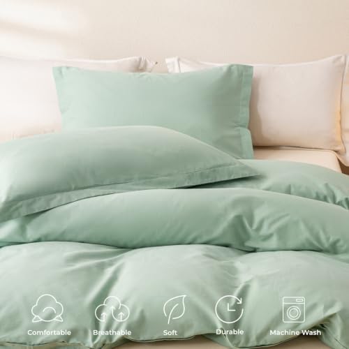 OAITE Duvet Cover Set 100% Washed Cotton Solid 3pcs