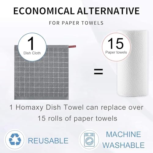 Homaxy 100% Cotton Terry Kitchen Dish Cloths, 7 Pack, Grey