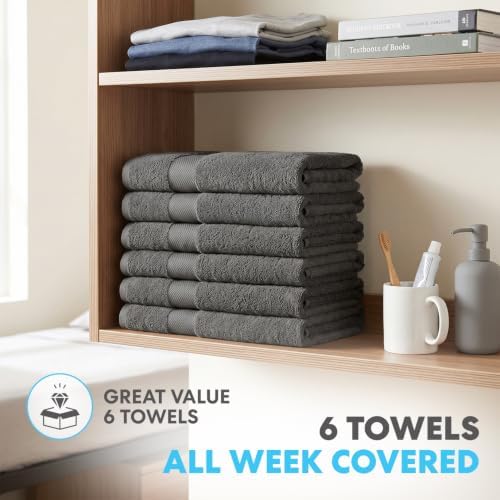 Simpli-Magic Cotton Bath Towels, 25”x50”, Gray, 6 Pack