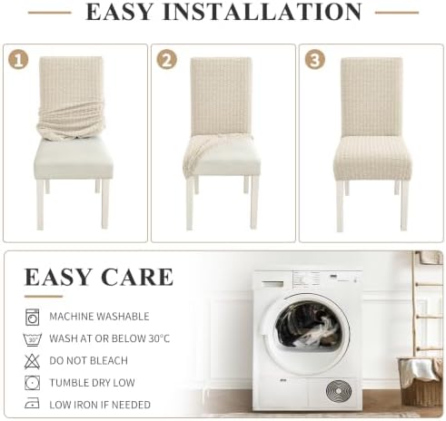 New Pattern Stretch Dining Room Chair Covers Set of 6, Beige
