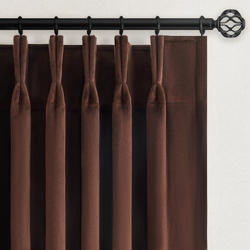 Dark Brown Velvet Blackout Curatins 84 Inches 2 Panels Heavy Thick