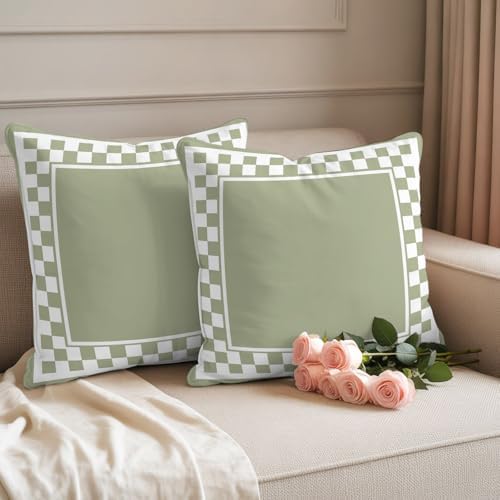 Outdoor Pillow Covers 18 x 18 Inches, Sage Green Geometric Waterproof