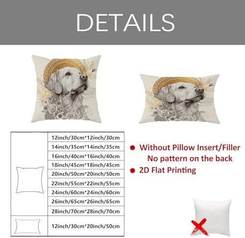 Set of 2 Decorative Throw Pillow Covers, Cream Dog Illustration with