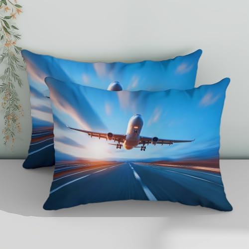 King Duvet Cover Set Soft Microfiber Airplane Sky Sky Blue