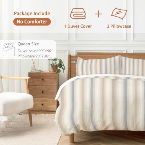 Brown Gray Striped Duvet Cover Queen Size, Modern Boho Stripes