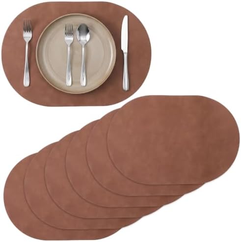 Dining Table Mats Set of 6, Faux Leather Placemats, Washable, Stain &