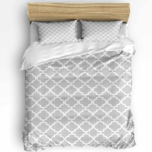 Duvet Cover Set Full, Country Light Grey Geometric 3 Piece Bedding Set