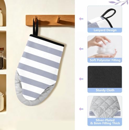 Gray Stripe Oven Mitts and Pot Holders Set 2 Pack