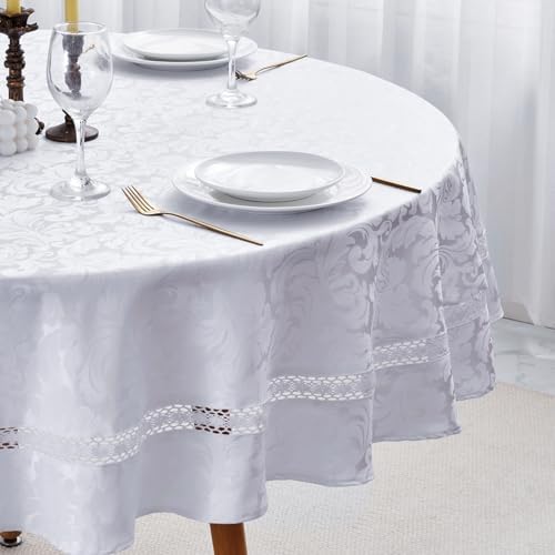 EHouseHome Heavy Duty Fabric Tablecloth with White