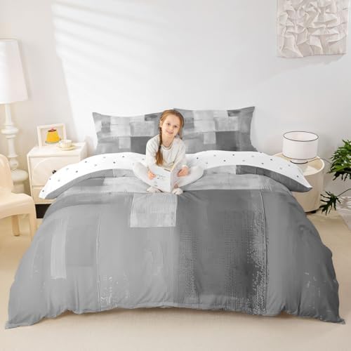 jejeloiu Abstract Duvet Cover Queen Size Boys Girls Gray Ombre Bedding