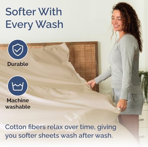 Extra Deep Twin Cotton Bed Sheet Set - 3 Piece Cotton Sheets - Cream