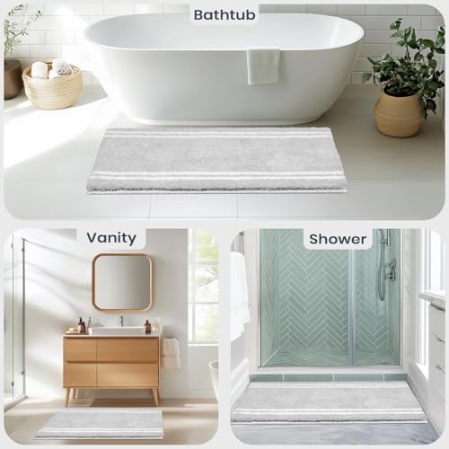 PURRUGS Bathroom Runner Rug, Bath Mat, 24" x 60", Light Grey