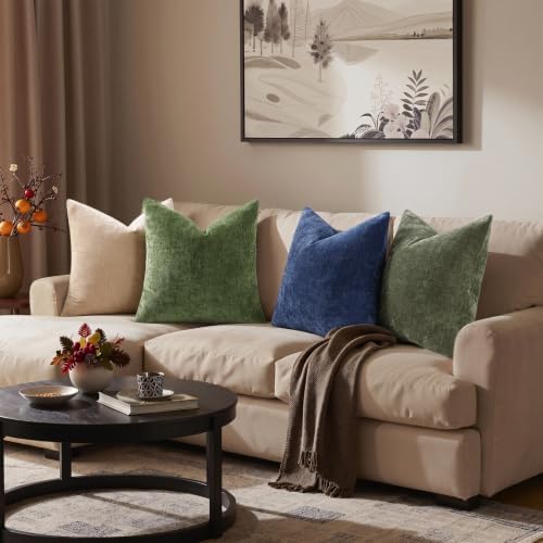 decorUhome Fall Chenille Dark Olive Green Throw Pillow Covers 22x22
