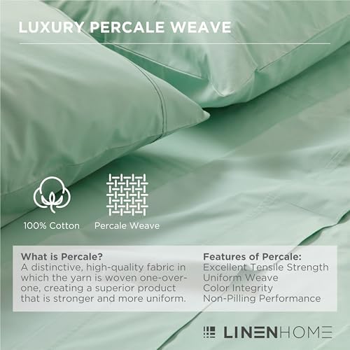 Linen Home 100% Cotton Percale Pillowcases Queen Size, Pastel Turk