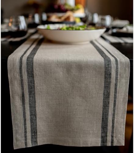 Solino Home 100% Pure Linen Table Runner, 14 x 90 in, Black, French