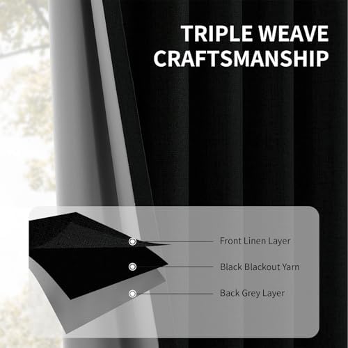 CUCRAF Linen 100% Blackout Curtains 120 Inch Length 2 Panels Set, Back