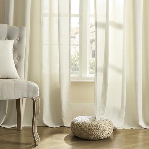 DONREN Cream Linen Curtains 84 Inch Length for Bedroom 2 Panels Back