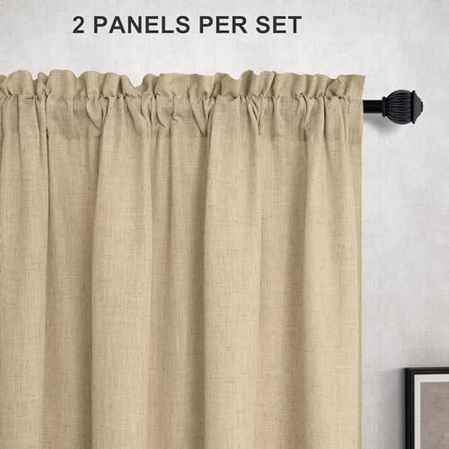 Brown Curtains 108 Inches Long for Living Room 2 Panels Rod Pocket Tan