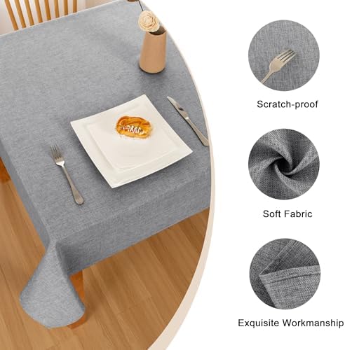 Hiasan Faux Linen Square Tablecloth 70 x 70 Inch for Dining Room, Grey
