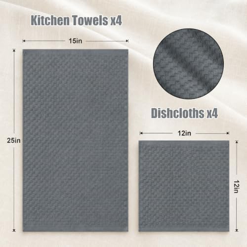 8 Pack Kitchen Towels and Dishcloths Set, Dark Grey