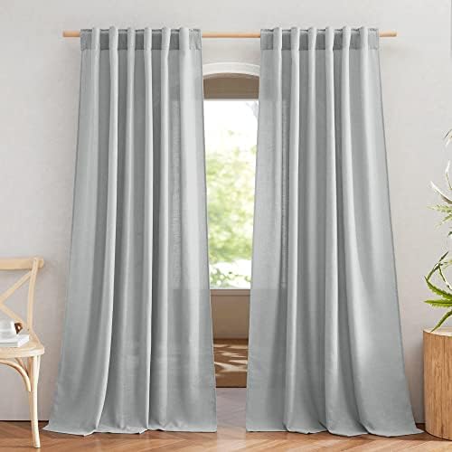 NICETOWN Light Gray Linen Sheer Curtains 108 inches Long, Rod Pocket &
