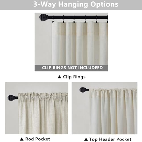 Mrs.Naturall 72 Inch Length Linen Sheer Curtains for Living Room, Rod