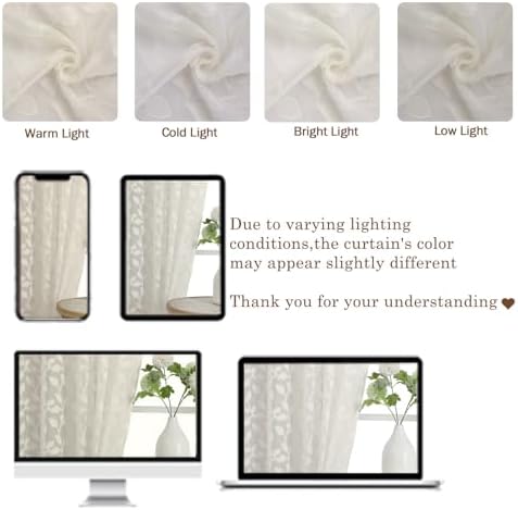 Chyhomenyc Ivory Sheer Curtains 96 Inch Length 2 Panels Set, Light
