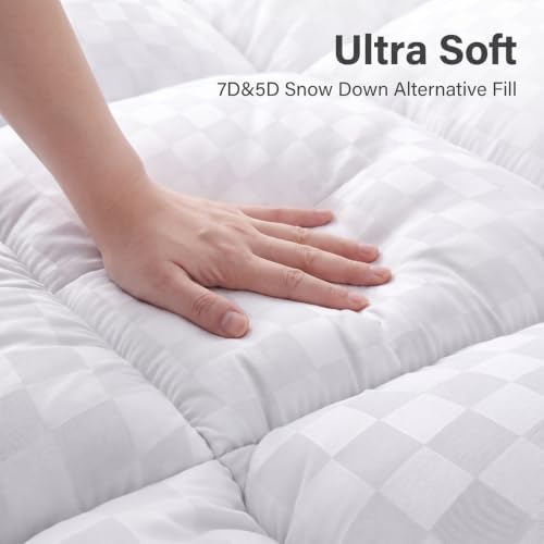 Queen Mattress Topper, Thick Pillow Top Mattress Pad, White