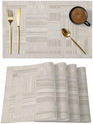 Abstract Geometric Placemats Set of 8, Cotton Linen Fabric Place Mats