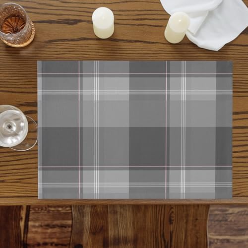 Grey Buffalo Plaid Placemats Set of 8, Cotton Linen Fabric Place Mats
