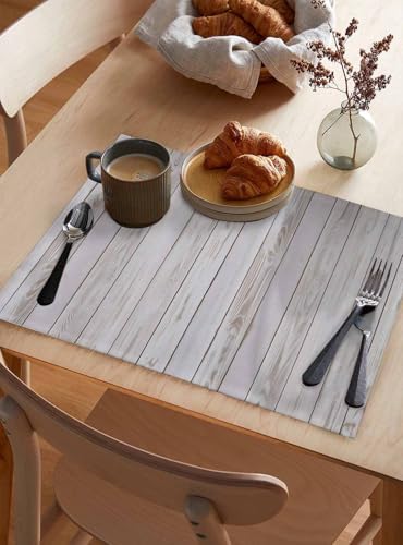 Placemats Set of 8, Wood Grain Rustic Woven Placemat, Linen Place Mats